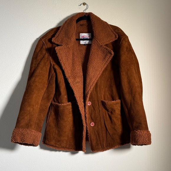 Vintage 1970s rust colored Suede Jacket with Faux Shearling Lining - Picture 4 of 8